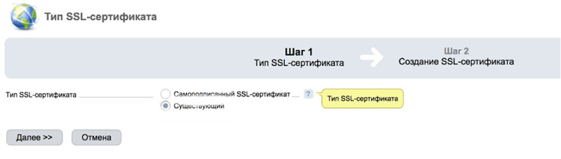 Установка SSL (шаг 2)